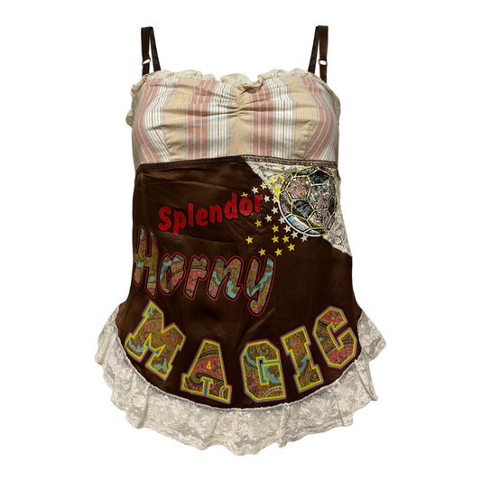 D&G Vintage “Splendor Horny MAGIC SATIN” Lace & Frill Trim Camisole