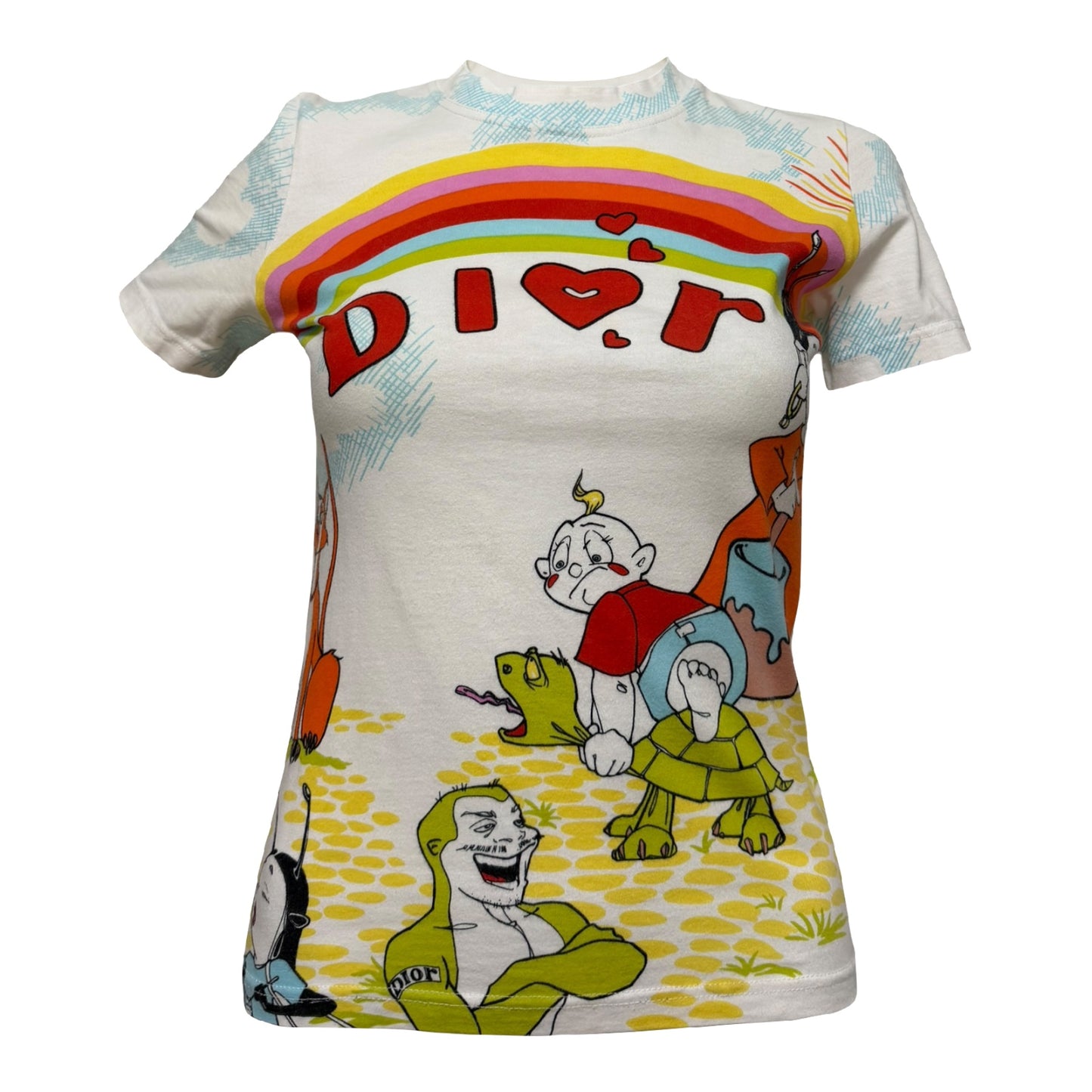 CHRISTIAN DIOR Spring 2002 Rainbow Cartoon Print T-Shirt