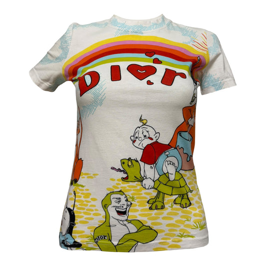 CHRISTIAN DIOR Spring 2002 Rainbow Cartoon Print T-Shirt