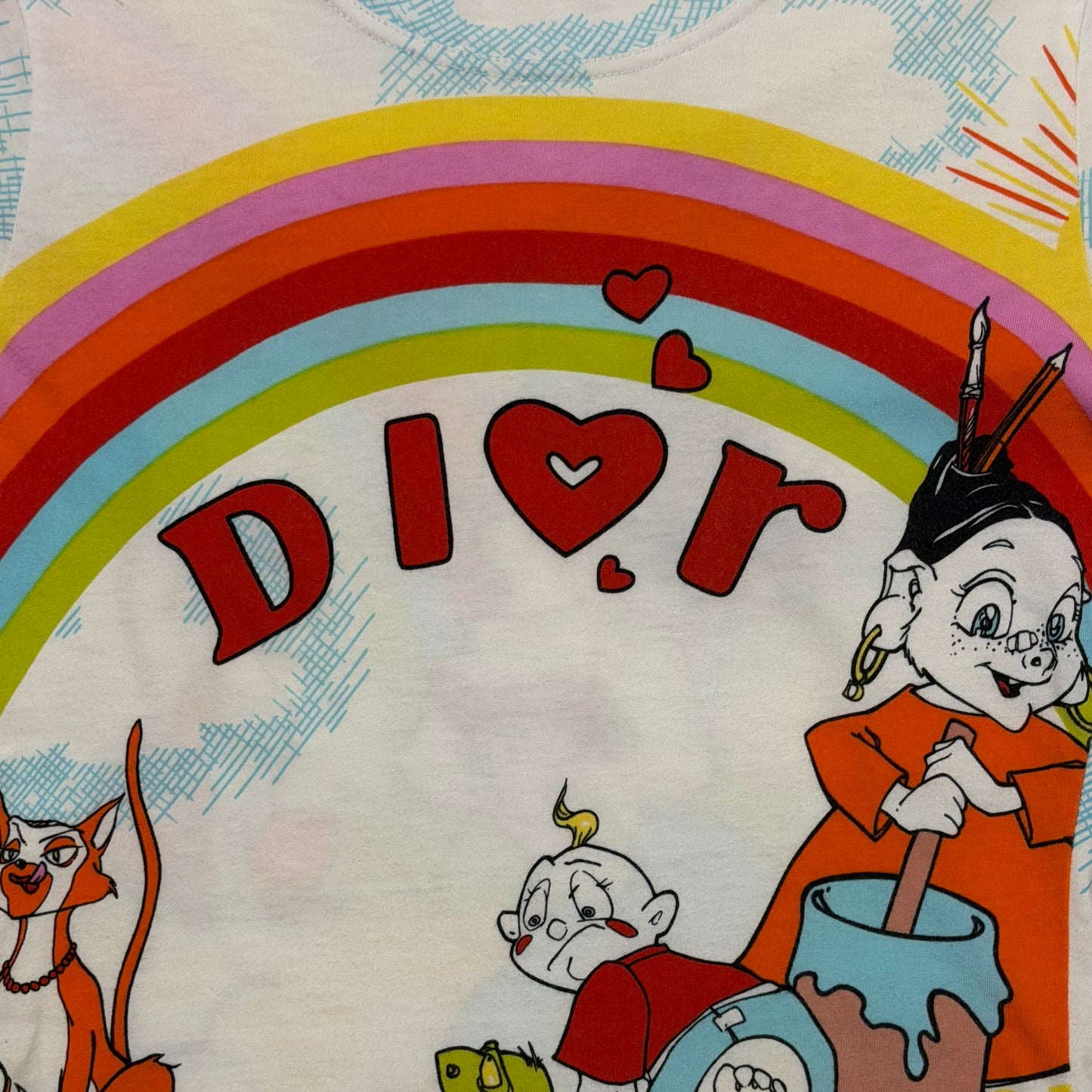 CHRISTIAN DIOR Spring 2002 Rainbow Cartoon Print T-Shirt