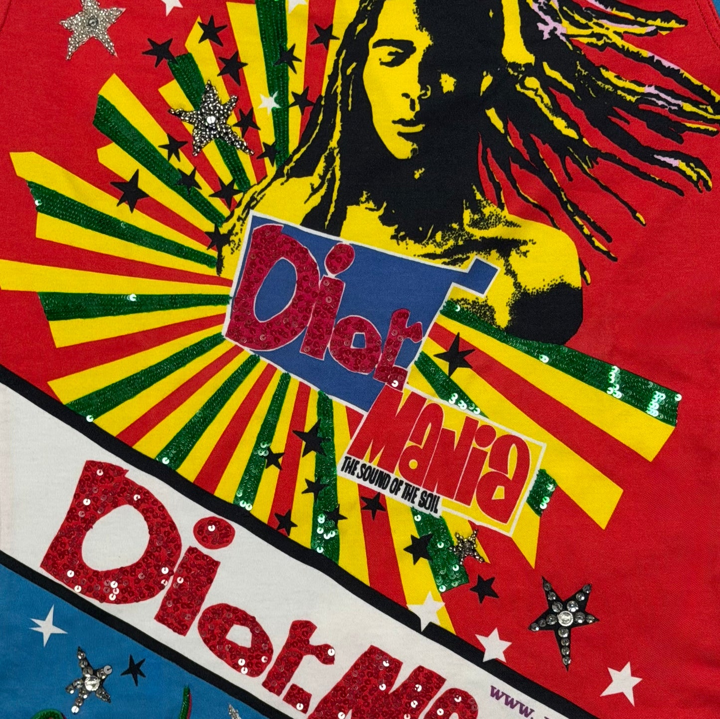CHRISTIAN DIOR Spring 2004 Rasta Mania Bob Marley Sequin & Beaded T-Shirt