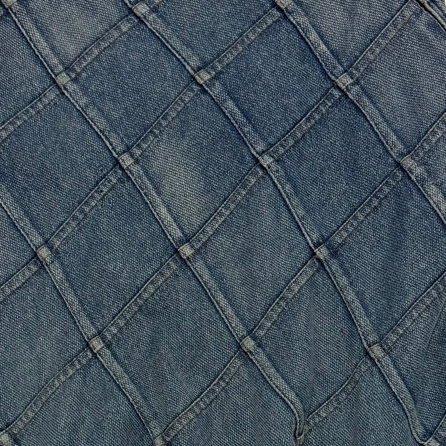 JUNYA WATANABE Spring Summer 2002 Patchwork Flared Denim Maxi Skirt with Frayed Hem