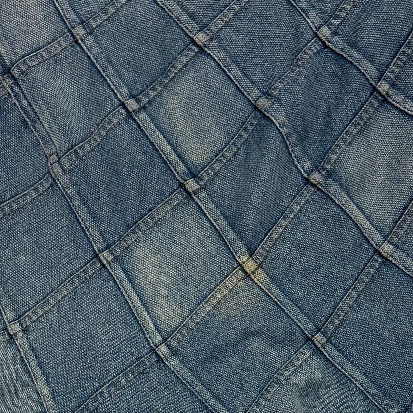 JUNYA WATANABE Spring Summer 2002 Patchwork Flared Denim Maxi Skirt with Frayed Hem