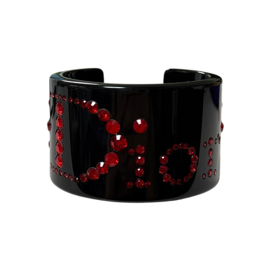 CHRISTIAN DIOR 2004 Black Lucite Cuff Bracelet with Red Rhinestones