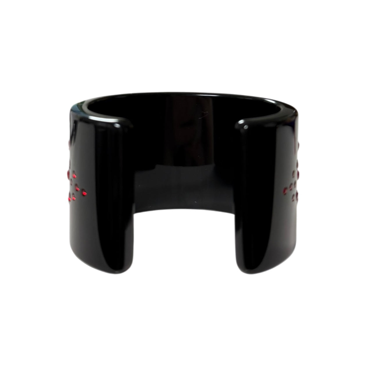 CHRISTIAN DIOR 2004 Black Lucite Cuff Bracelet with Red Rhinestones