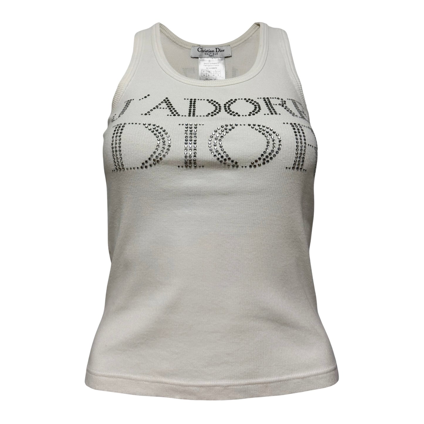 CHRISTIAN DIOR 2003 "J'ADORE DIOR" Rhinestone Logo Tank Top
