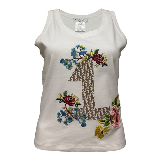 CHRISTIAN DIOR Spring 2005 Diorissimo Floral Embroidered Trotter No.1 Tank Top