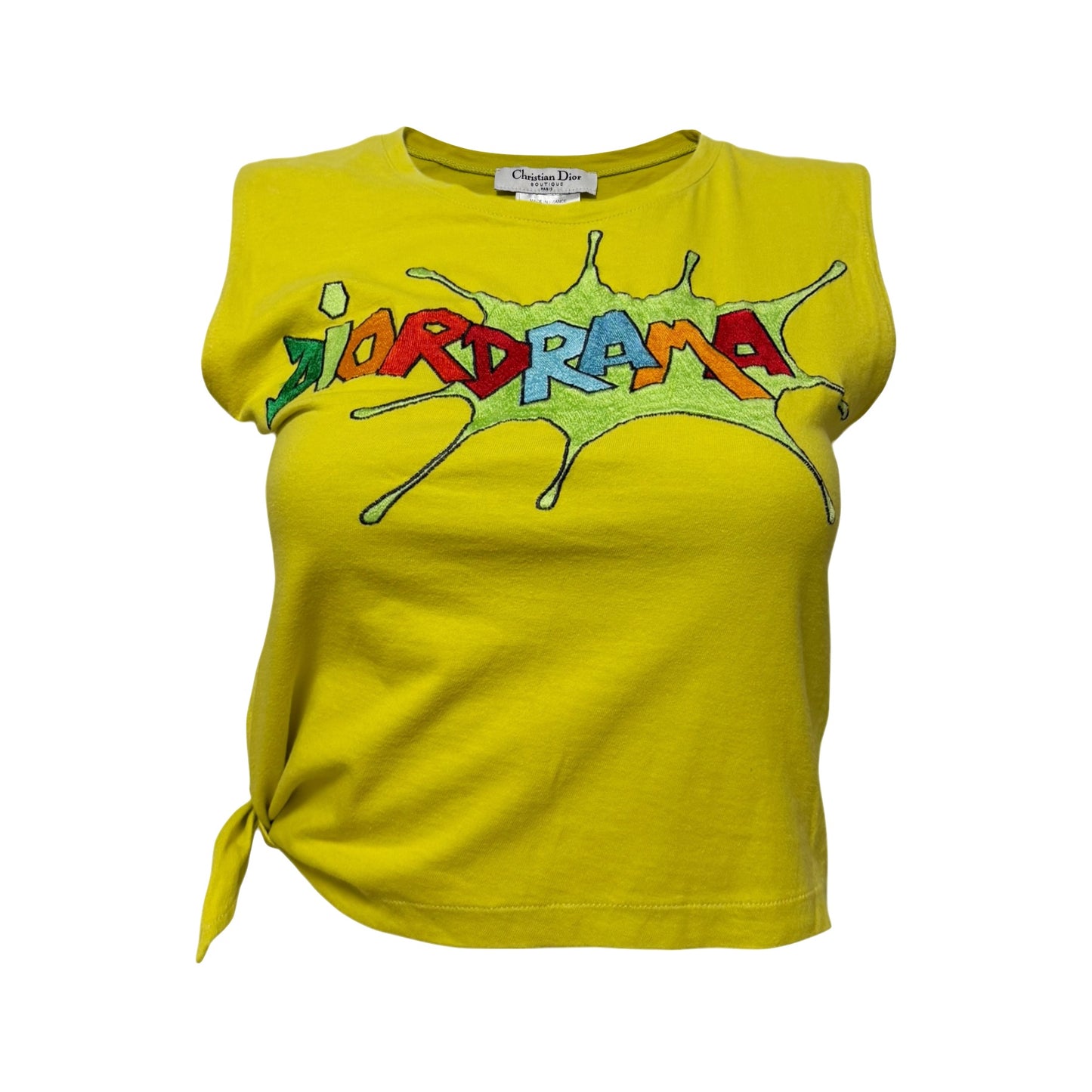 CHRISTIAN DIOR "DIORDRAMA" Cartoon Logo Tie-Side Crop Top