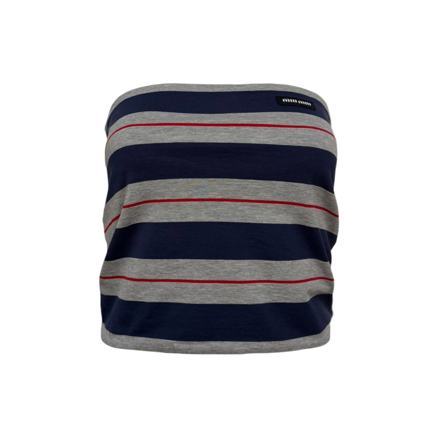 MIU MIU Fall 2025 Striped Logo-Patch Tube Top