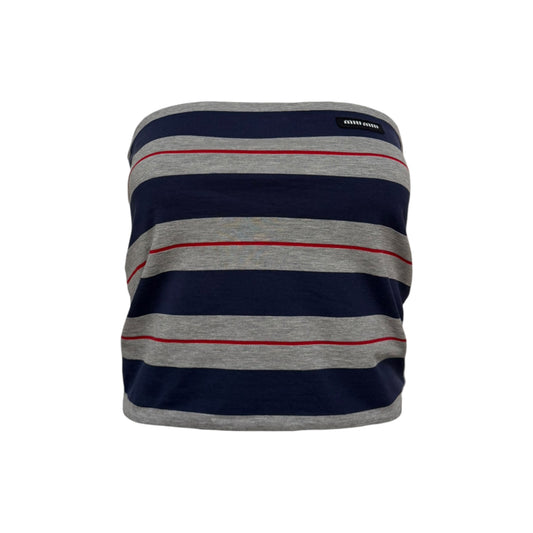 MIU MIU Fall 2025 Striped Logo-Patch Tube Top