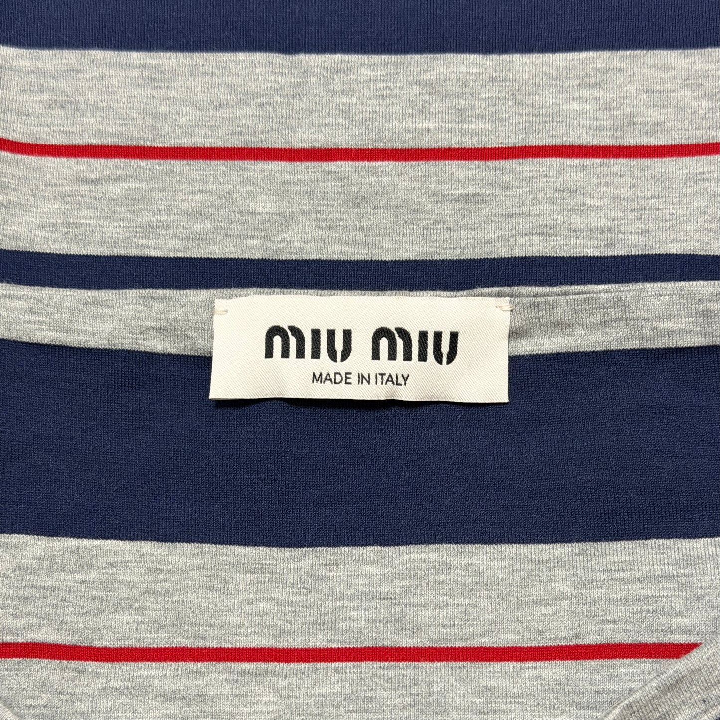 MIU MIU Fall 2025 Striped Logo-Patch Tube Top