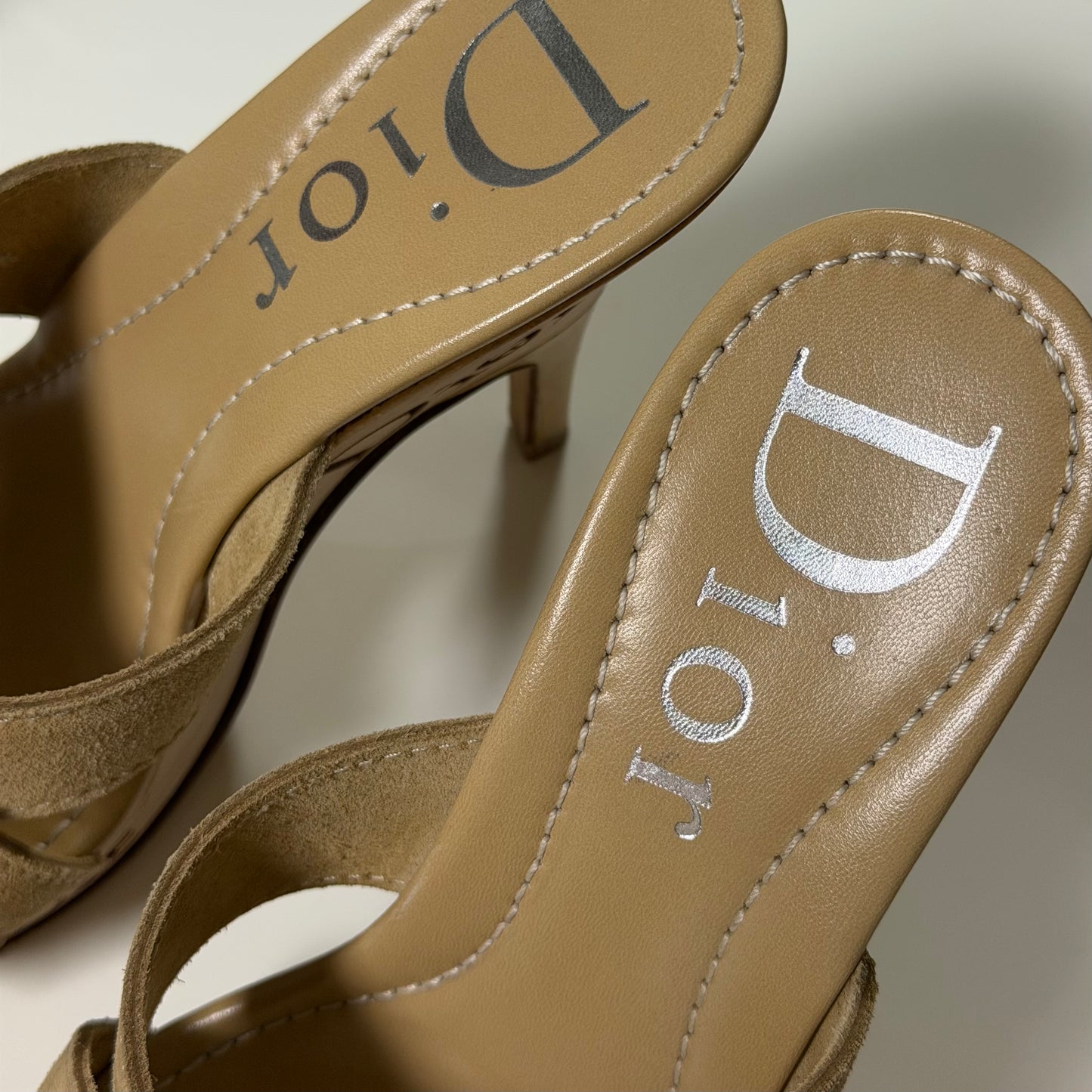CHRISTIAN DIOR Vintage Peace & Love Suede Wooden Platform Sandals
