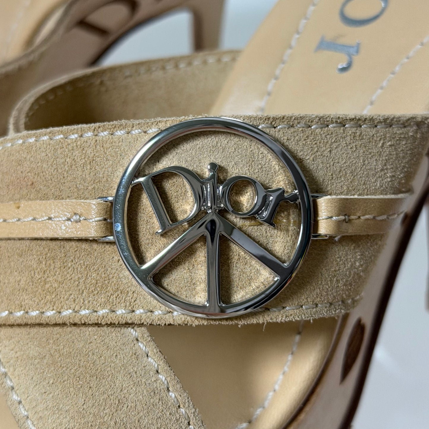 CHRISTIAN DIOR Vintage Peace & Love Suede Wooden Platform Sandals