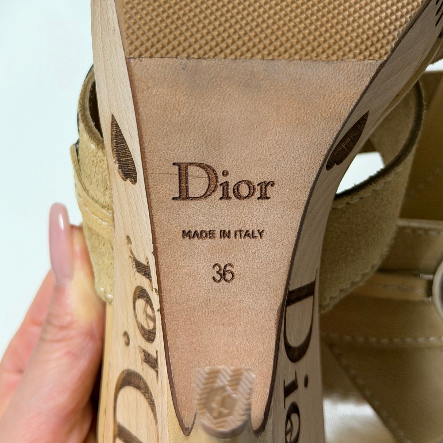 CHRISTIAN DIOR Vintage Peace & Love Suede Wooden Platform Sandals