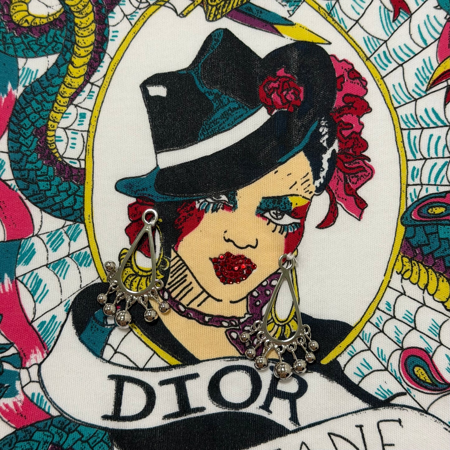 CHRISTIAN DIOR Spring 2004 Gitane Tatoo Print T-Shirt with Earrings Detail