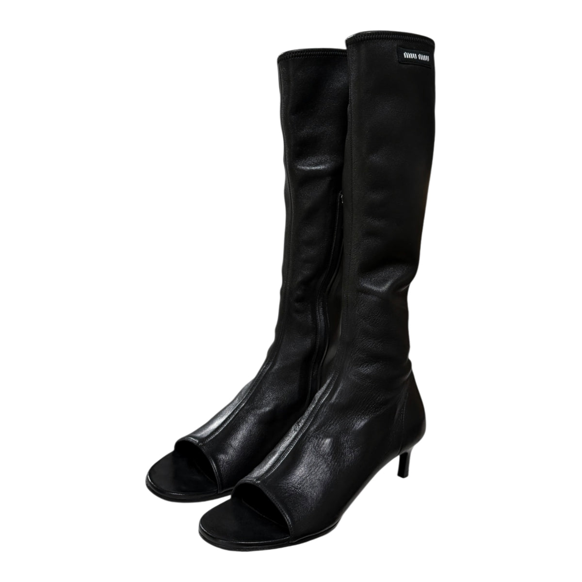 MIU MIU Spring 2023 Peep-Toe Stretch Leather Boots