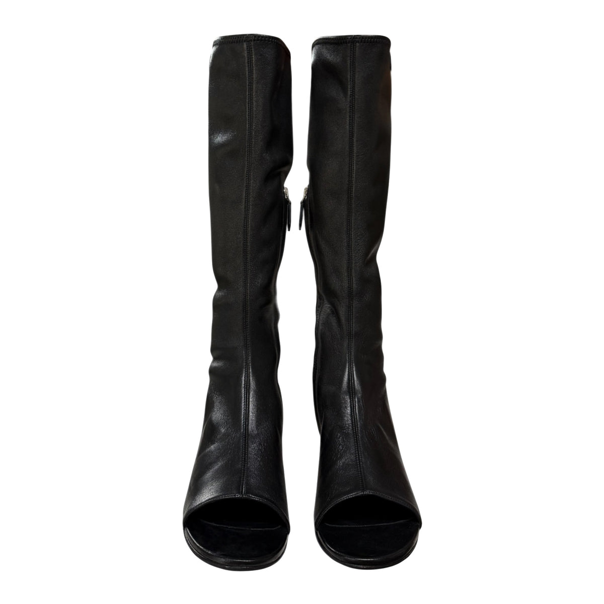 MIU MIU Spring 2023 Peep-Toe Stretch Leather Boots