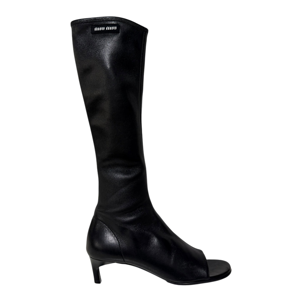 MIU MIU Spring 2023 Peep-Toe Stretch Leather Boots