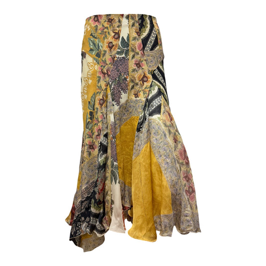 ROBERTO CAVALLI Spring 2005 Silk Patchwork Print Panelled Skirt