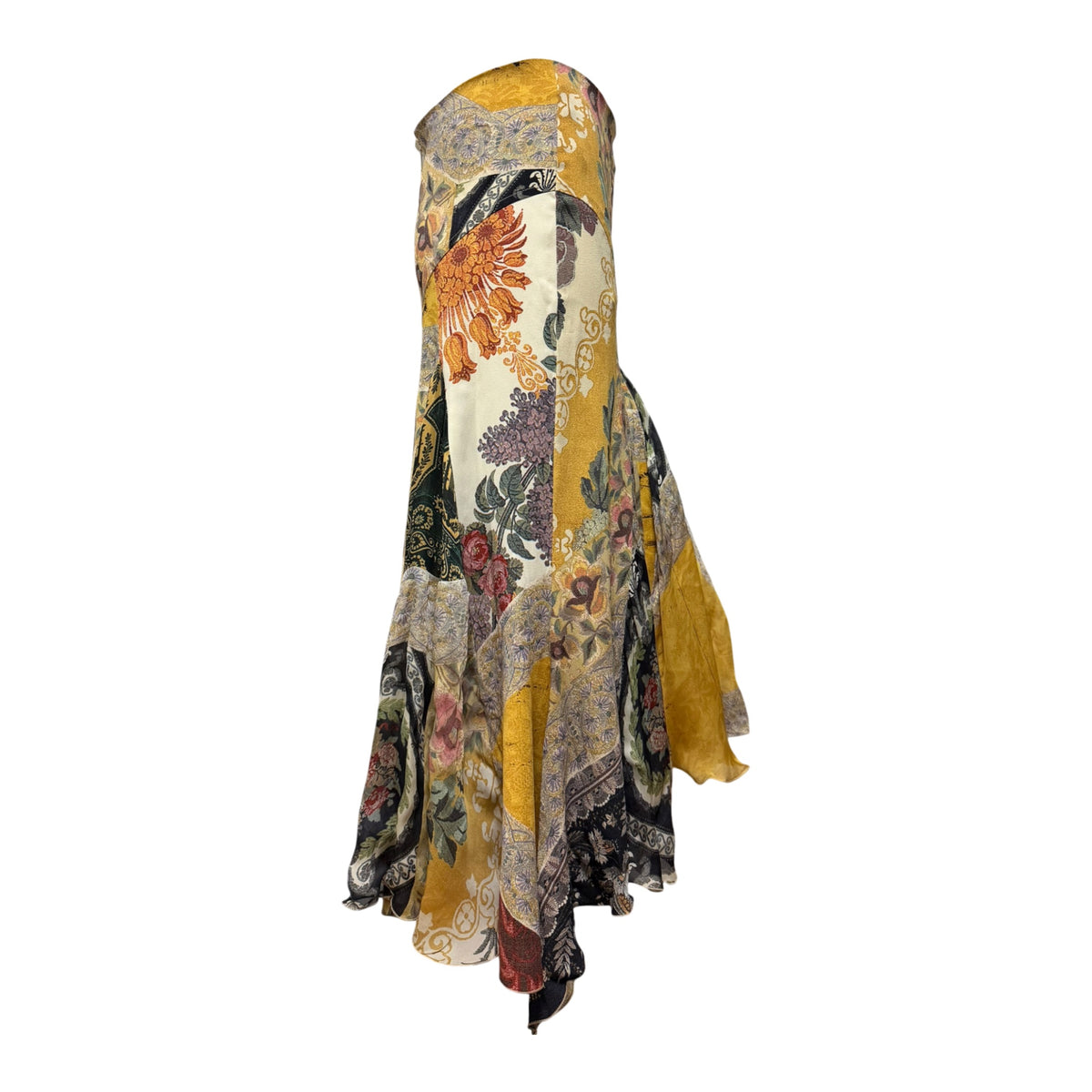 ROBERTO CAVALLI Spring 2005 Silk Patchwork Print Panelled Skirt