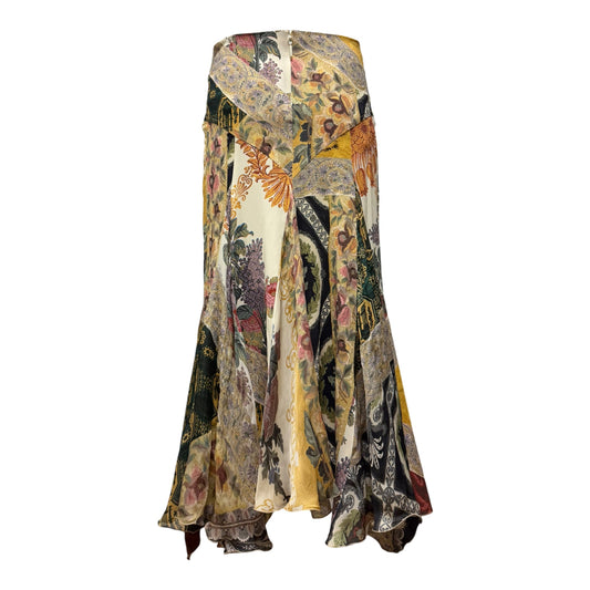 ROBERTO CAVALLI Spring 2005 Silk Patchwork Print Panelled Skirt