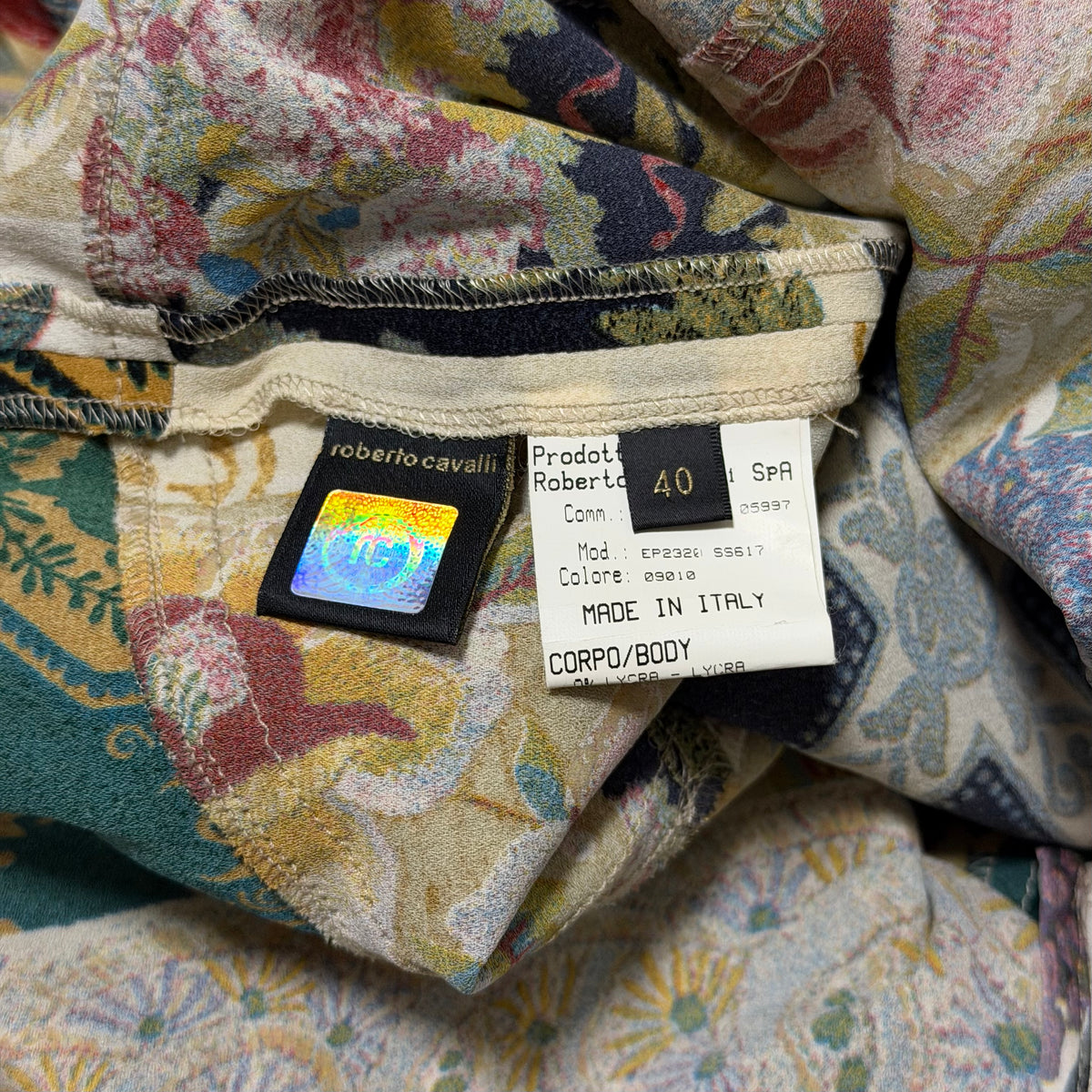 ROBERTO CAVALLI Spring 2005 Silk Patchwork Print Panelled Skirt