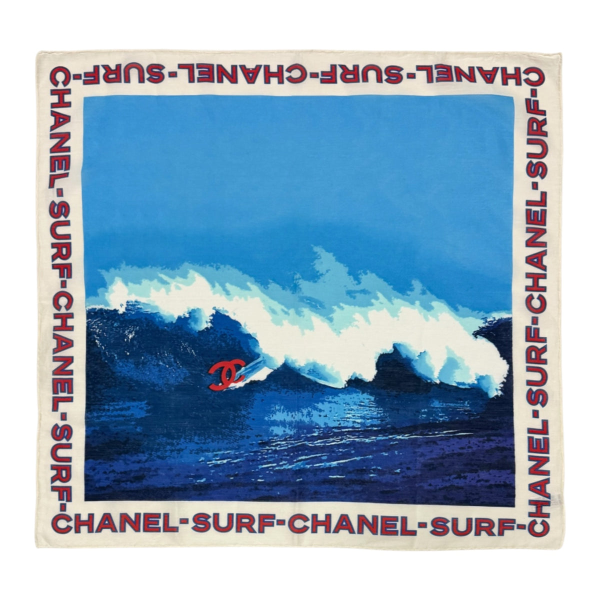 CHANEL Spring Summer 2002 Surf CC Logo Wave Print Scarf