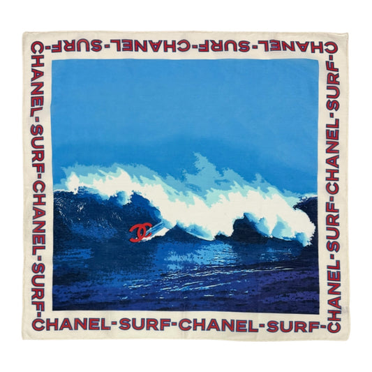 CHANEL Spring Summer 2002 Surf CC Logo Wave Print Scarf