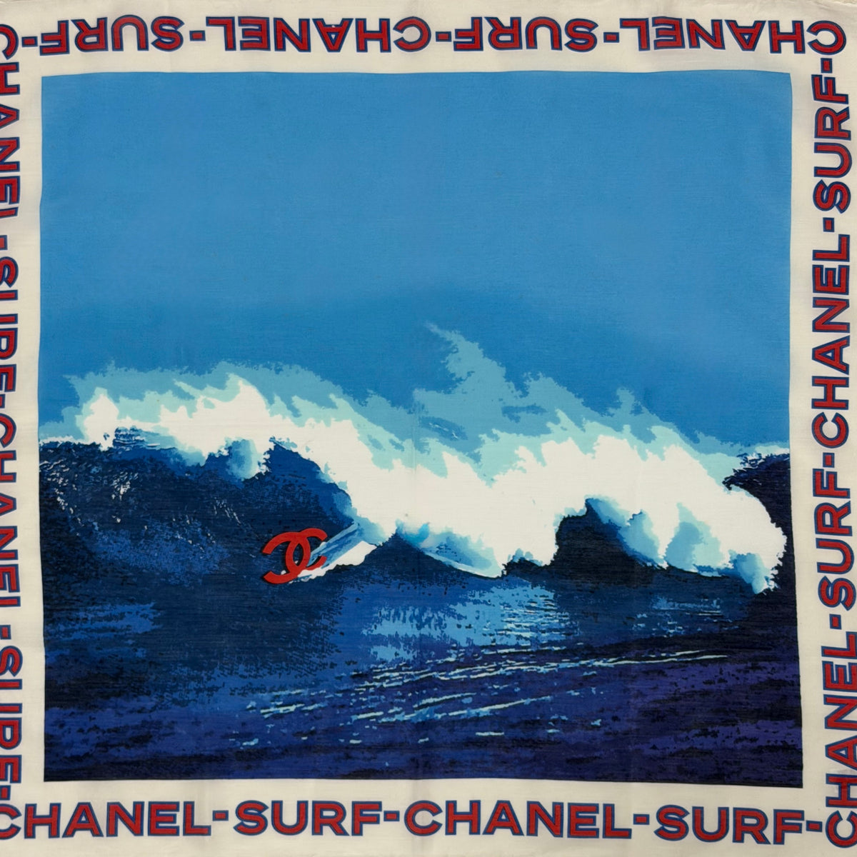 CHANEL Spring Summer 2002 Surf CC Logo Wave Print Scarf