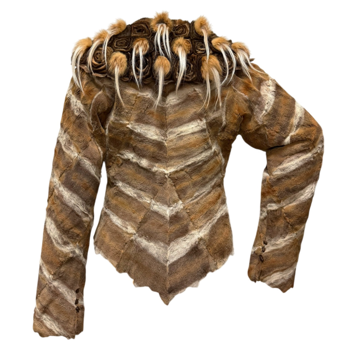 Fendi Fall 2002 Patchwork Fur Jacket with Wooden Buttons