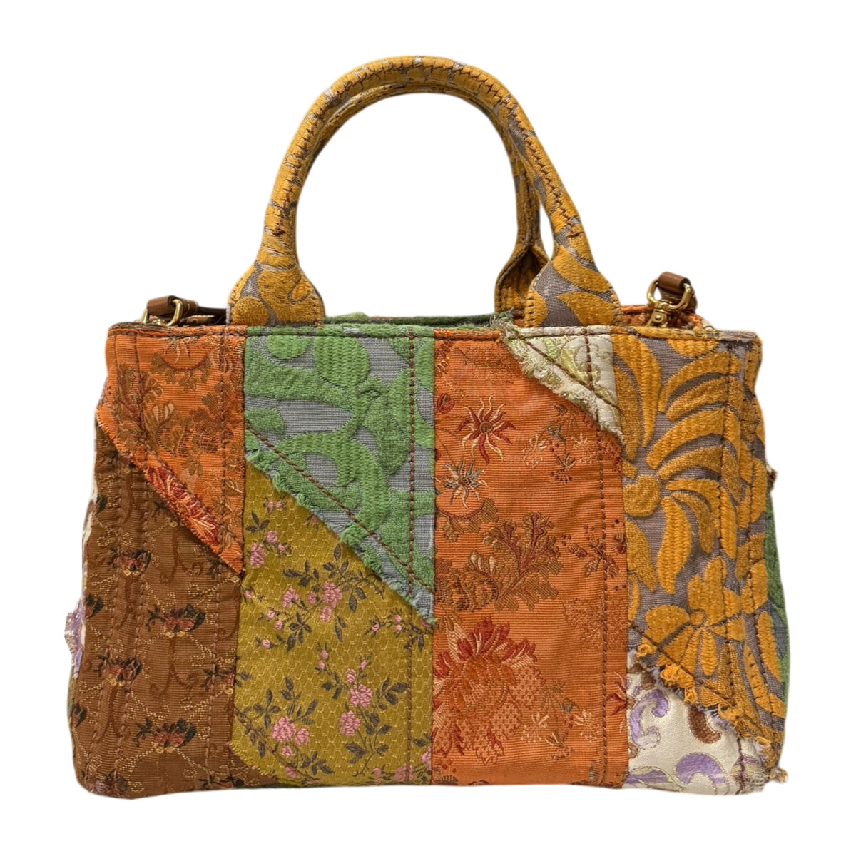 PRADA Spring 2015 Patchwork Brocade Canapa Handbag