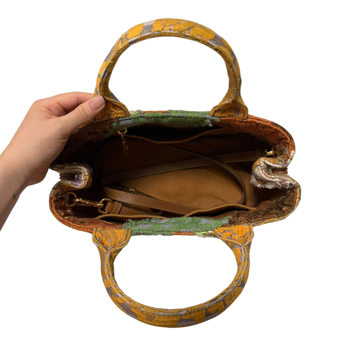 PRADA Spring 2015 Patchwork Brocade Canapa Handbag
