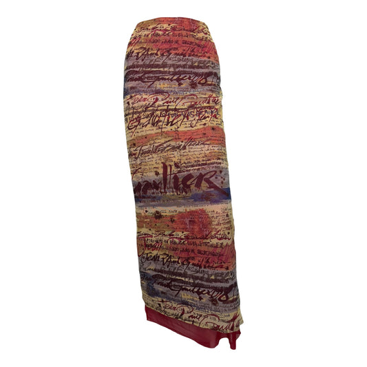 JEAN PAUL GAULTIER Spring Summer 1998 Text Calligraphy Spanish Mesh Maxi Skirt