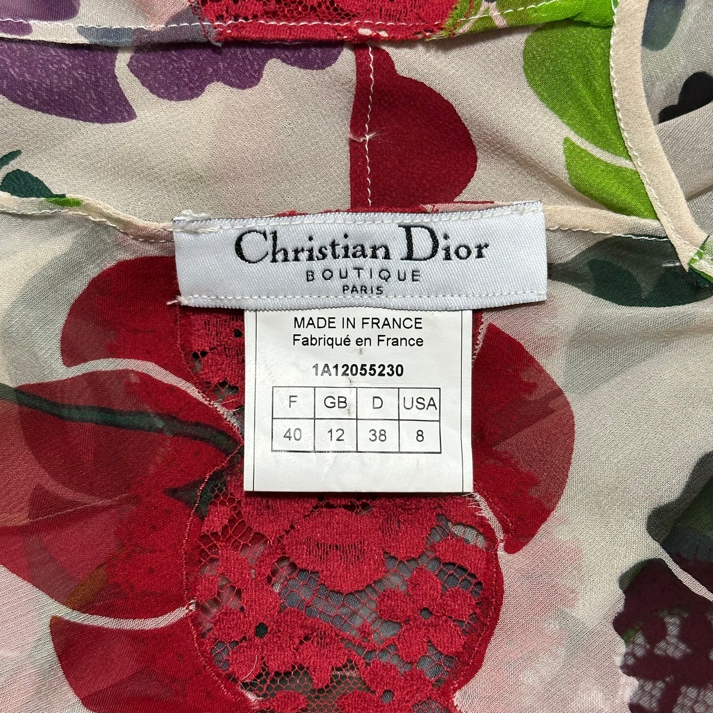 CHRISTIAN DIOR Fall Winter 2001 Floral Print Silk Tank Top with Lace Panel