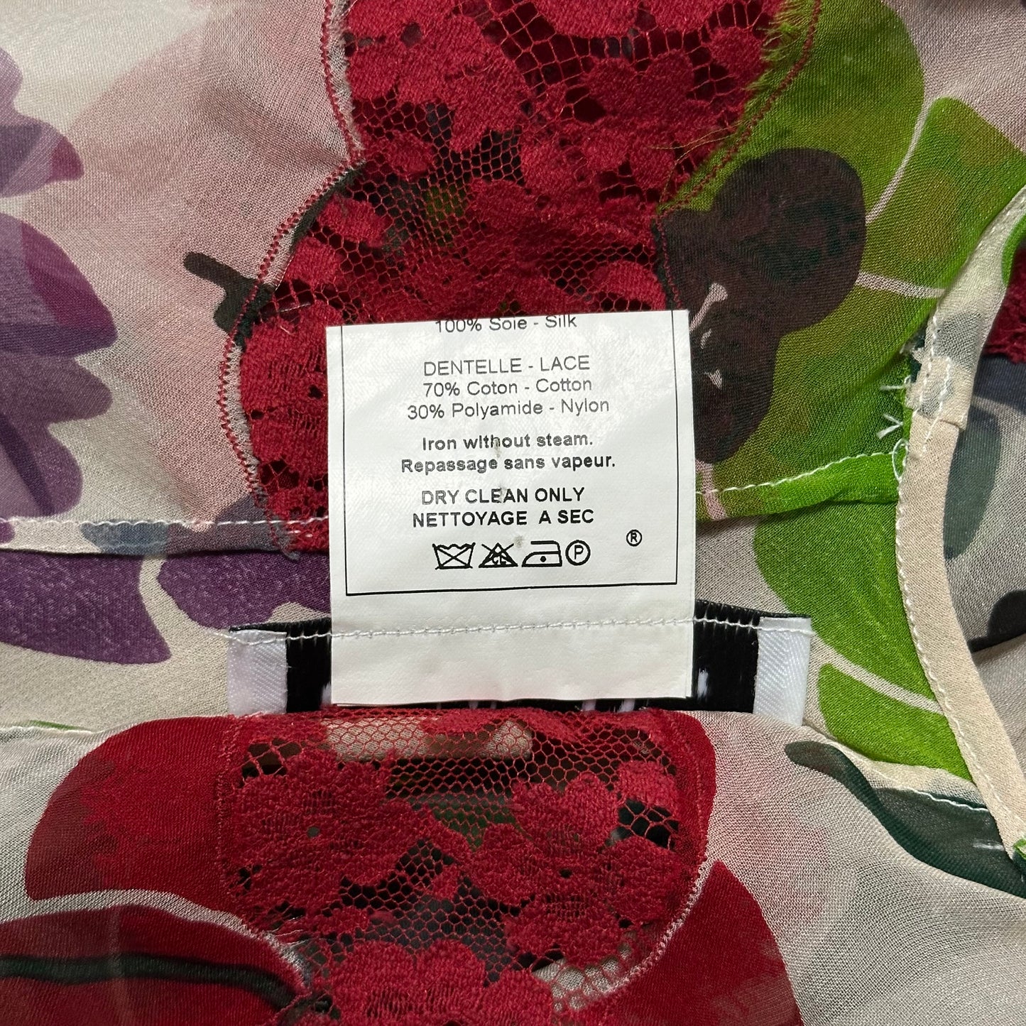 CHRISTIAN DIOR Fall Winter 2001 Floral Print Silk Tank Top with Lace Panel