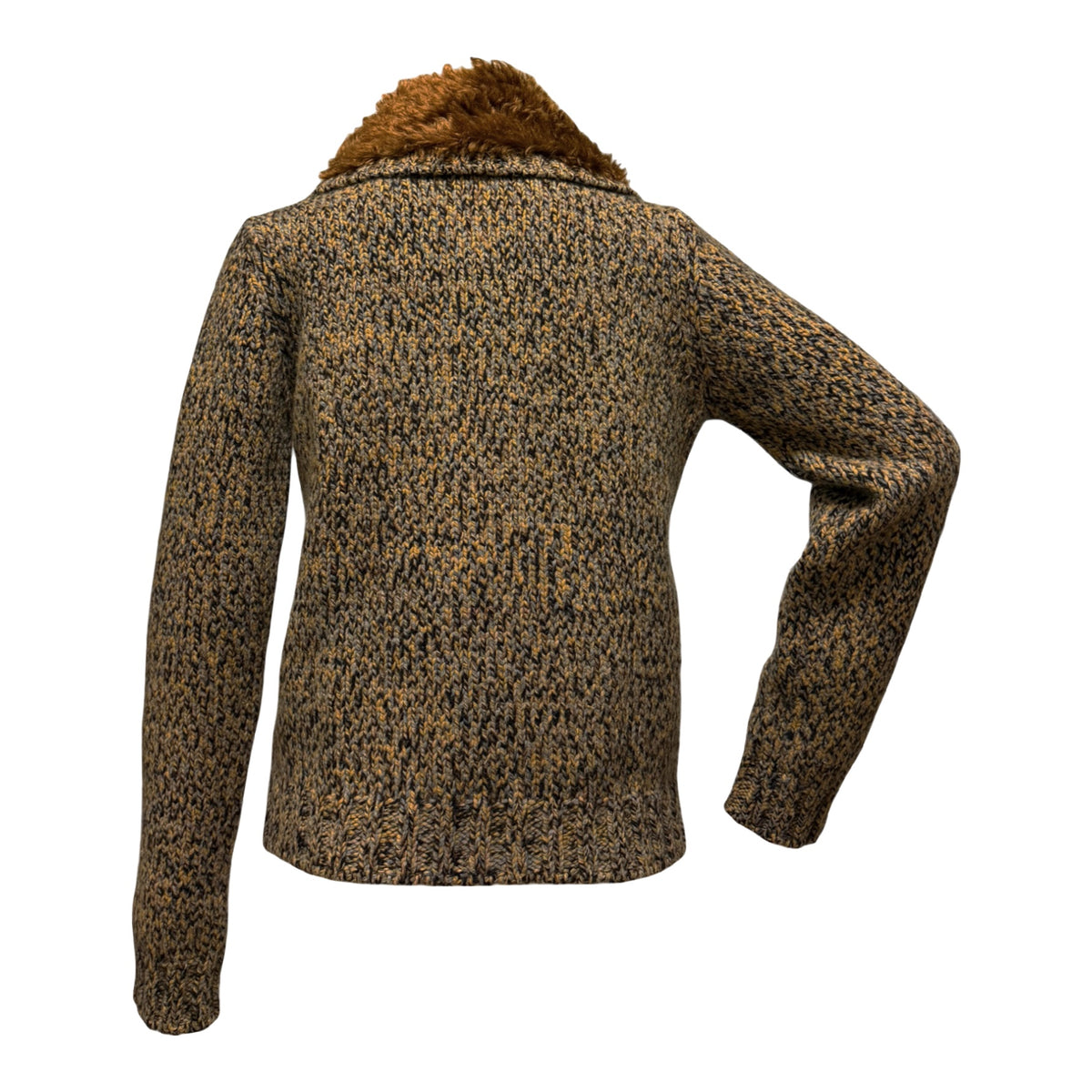 PRADA Fall 2016 Knit Detachable Fur-Collar Zip-Up Cardigan