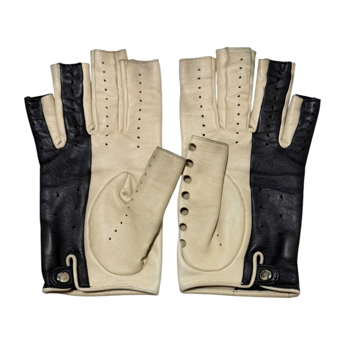 Chanel Vintage Perforated Fingerless Leather Gloves