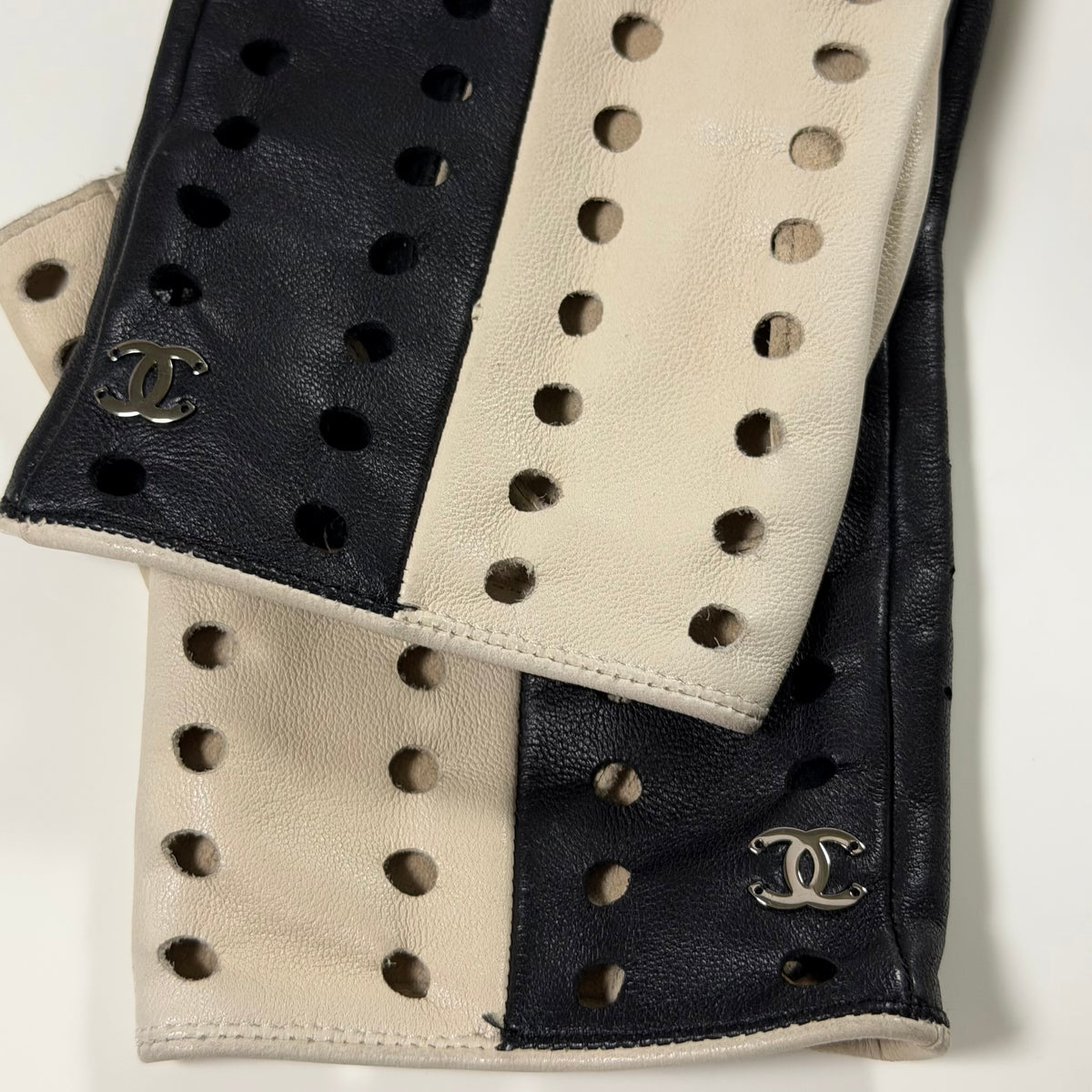 Chanel Vintage Perforated Fingerless Leather Gloves
