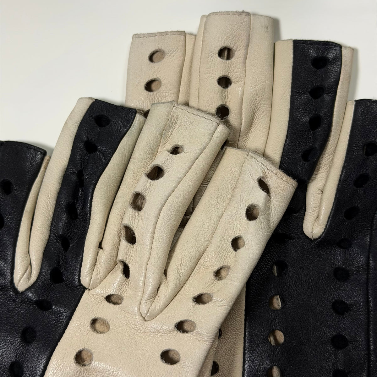 Chanel Vintage Perforated Fingerless Leather Gloves