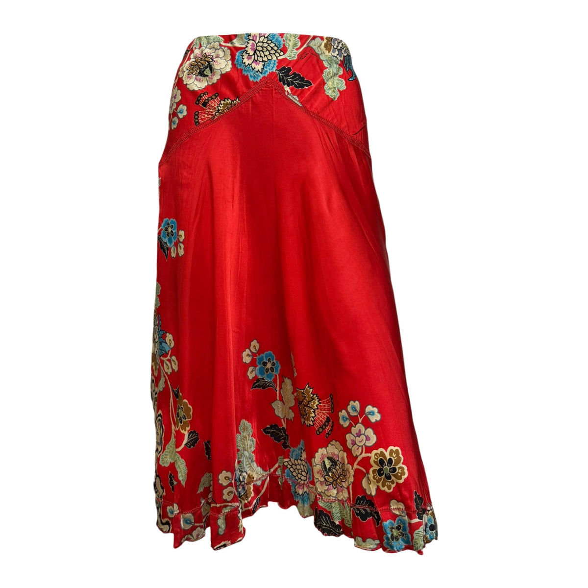 ROBERTO CAVALLI Spring 2003 Silk Chinoiserie Floral Print Skirt