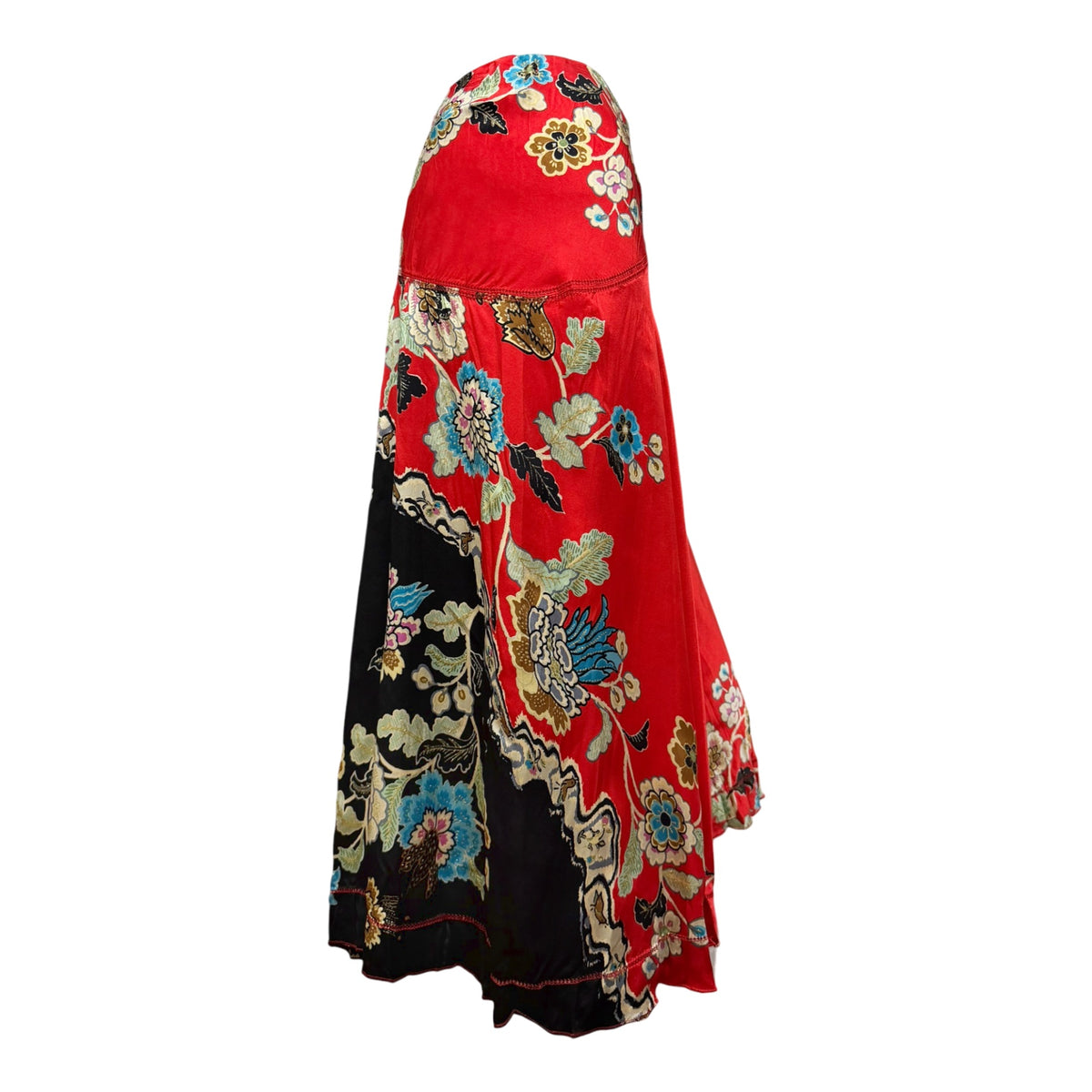 ROBERTO CAVALLI Spring 2003 Silk Chinoiserie Floral Print Skirt