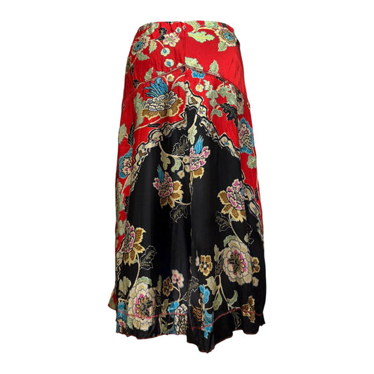 ROBERTO CAVALLI Spring 2003 Silk Chinoiserie Floral Print Skirt
