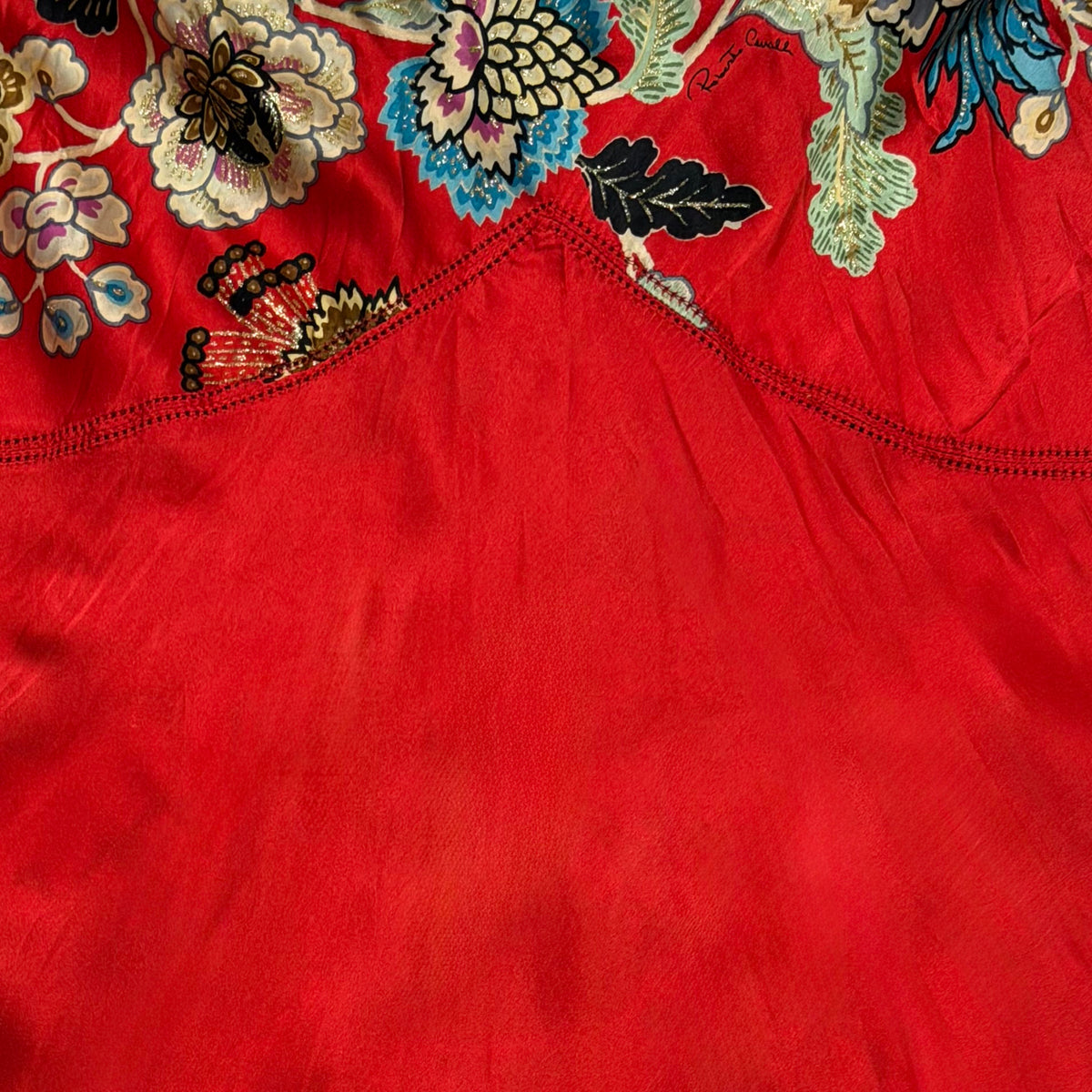 ROBERTO CAVALLI Spring 2003 Silk Chinoiserie Floral Print Skirt