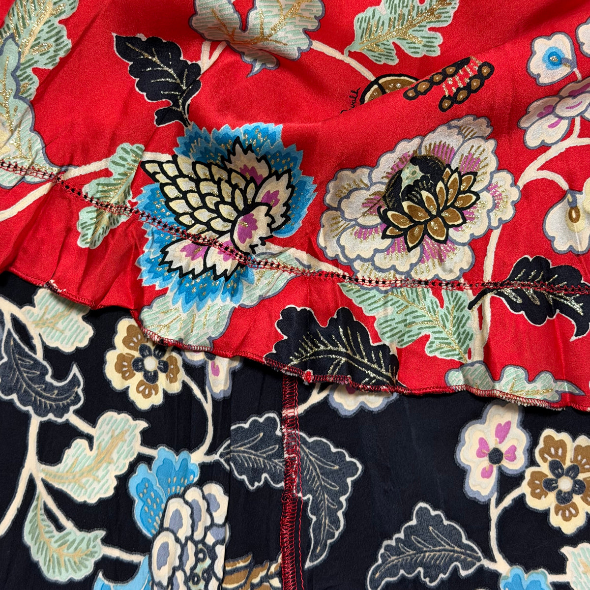 ROBERTO CAVALLI Spring 2003 Silk Chinoiserie Floral Print Skirt