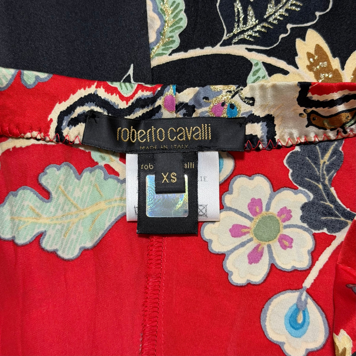 ROBERTO CAVALLI Spring 2003 Silk Chinoiserie Floral Print Skirt
