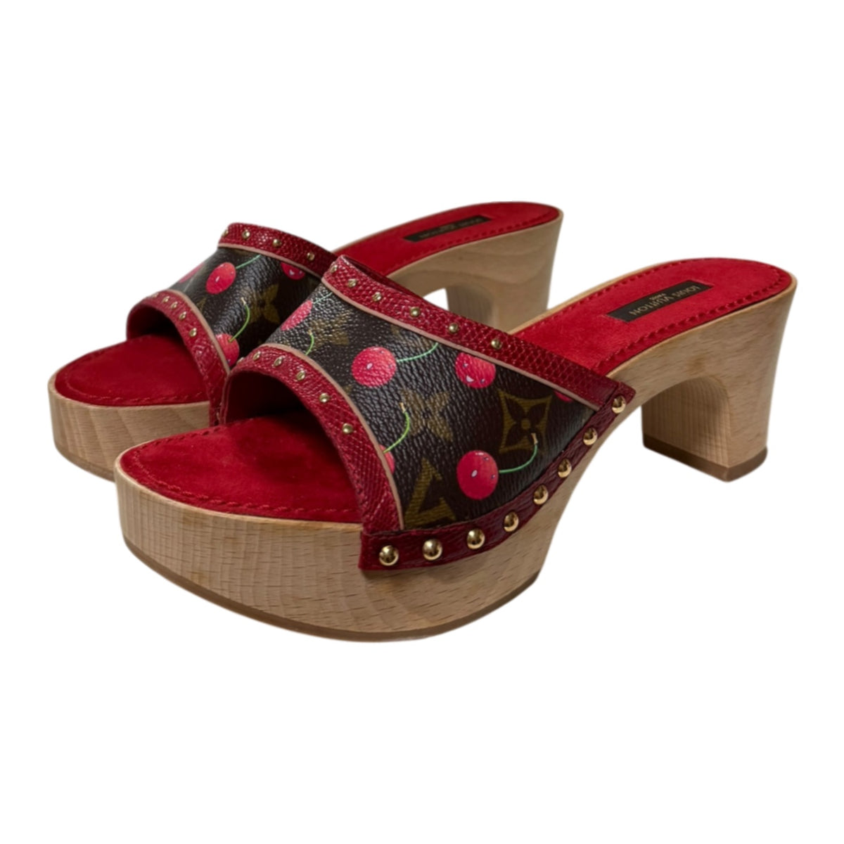 LOUIS VUITTON × TAKASHI MURAKAMI Spring Summer 2005 Cherry Monogram Wooden Platform Sandals