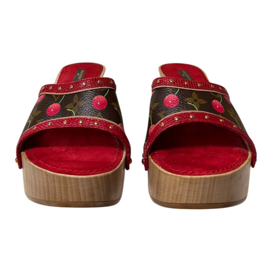 LOUIS VUITTON × TAKASHI MURAKAMI Spring Summer 2005 Cherry Monogram Wooden Platform Sandals