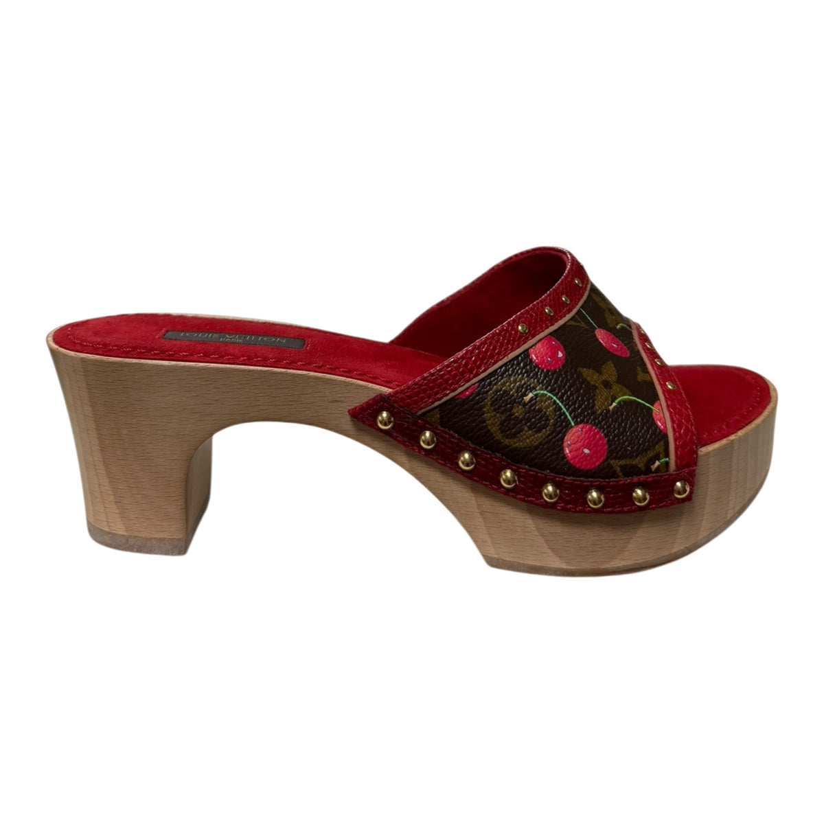 LOUIS VUITTON × TAKASHI MURAKAMI Spring Summer 2005 Cherry Monogram Wooden Platform Sandals