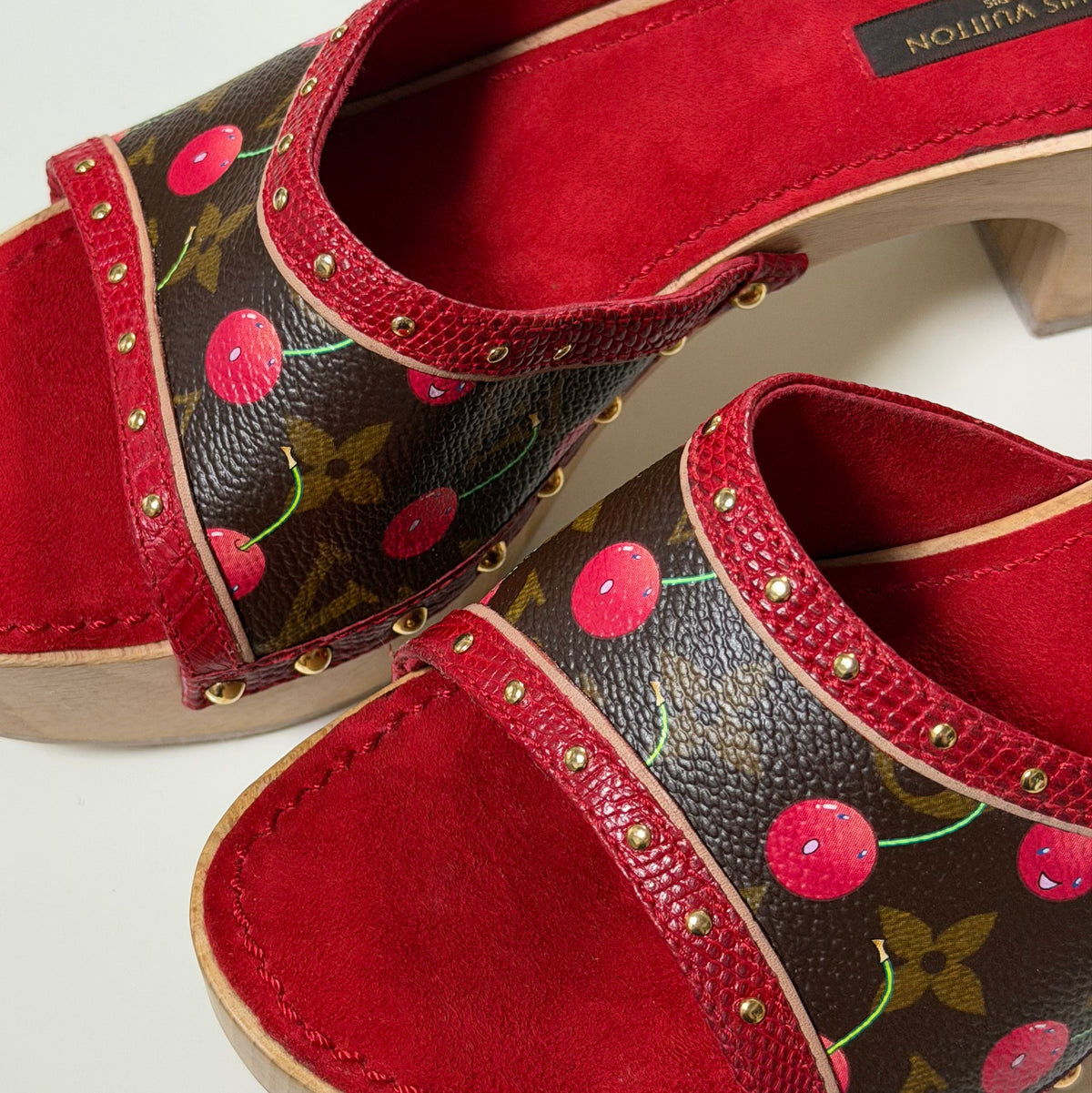 LOUIS VUITTON × TAKASHI MURAKAMI Spring Summer 2005 Cherry Monogram Wooden Platform Sandals