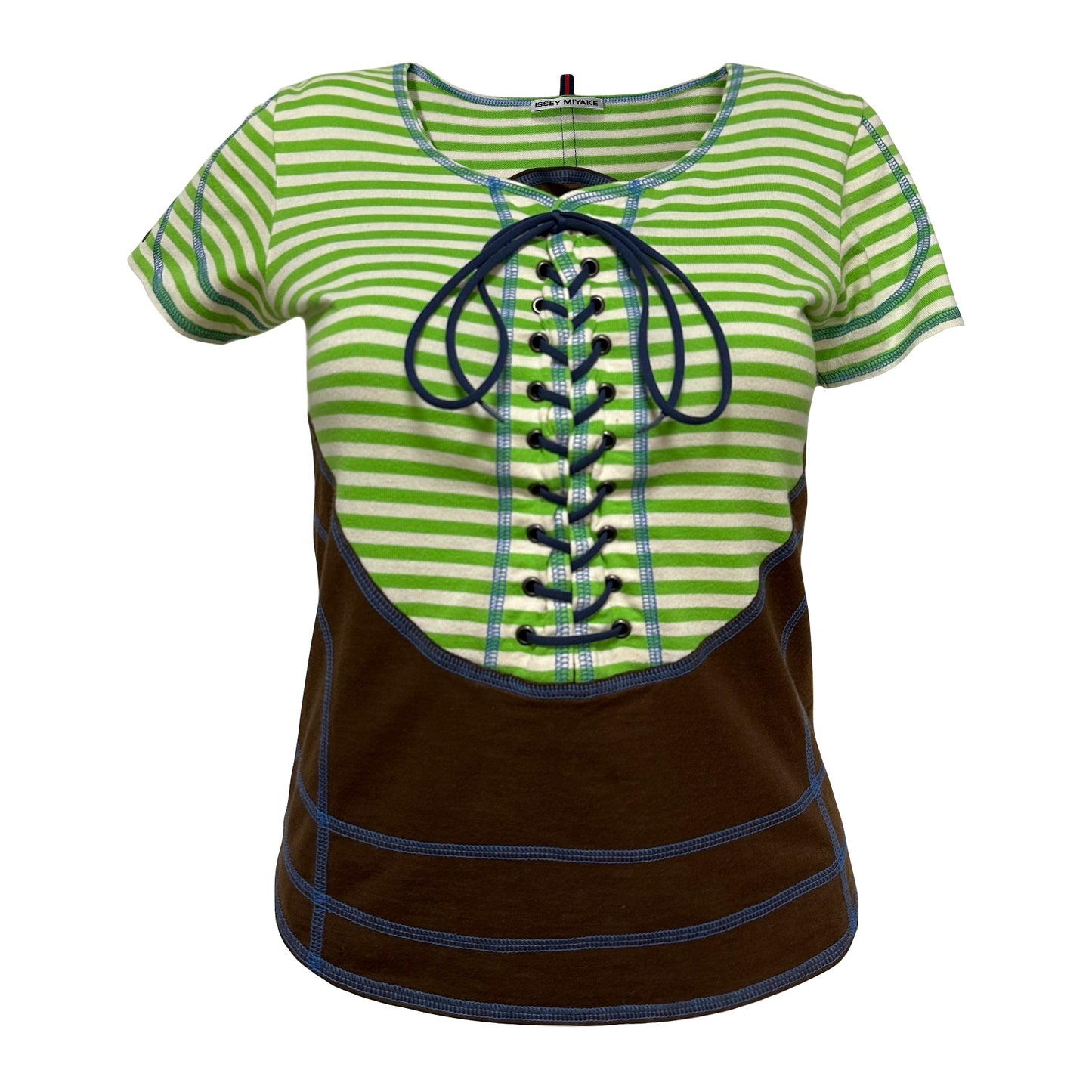 ISSEY MIYAKE Spring Summer 2004 Laced Up Striped T-Shirt